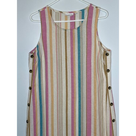 Westbound 100% Linen Multi Color Stripe Sleeveless Midi Shift Dress Size Medium - Picture 2 of 10